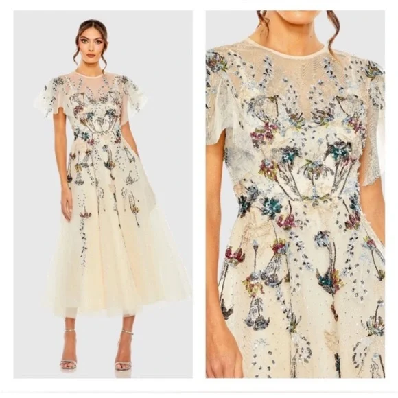 NWT Mac Duggal 20510 Nude Flutter Sleeve
Embellished Floral Dress - Size 2 - Picture 1 of 8